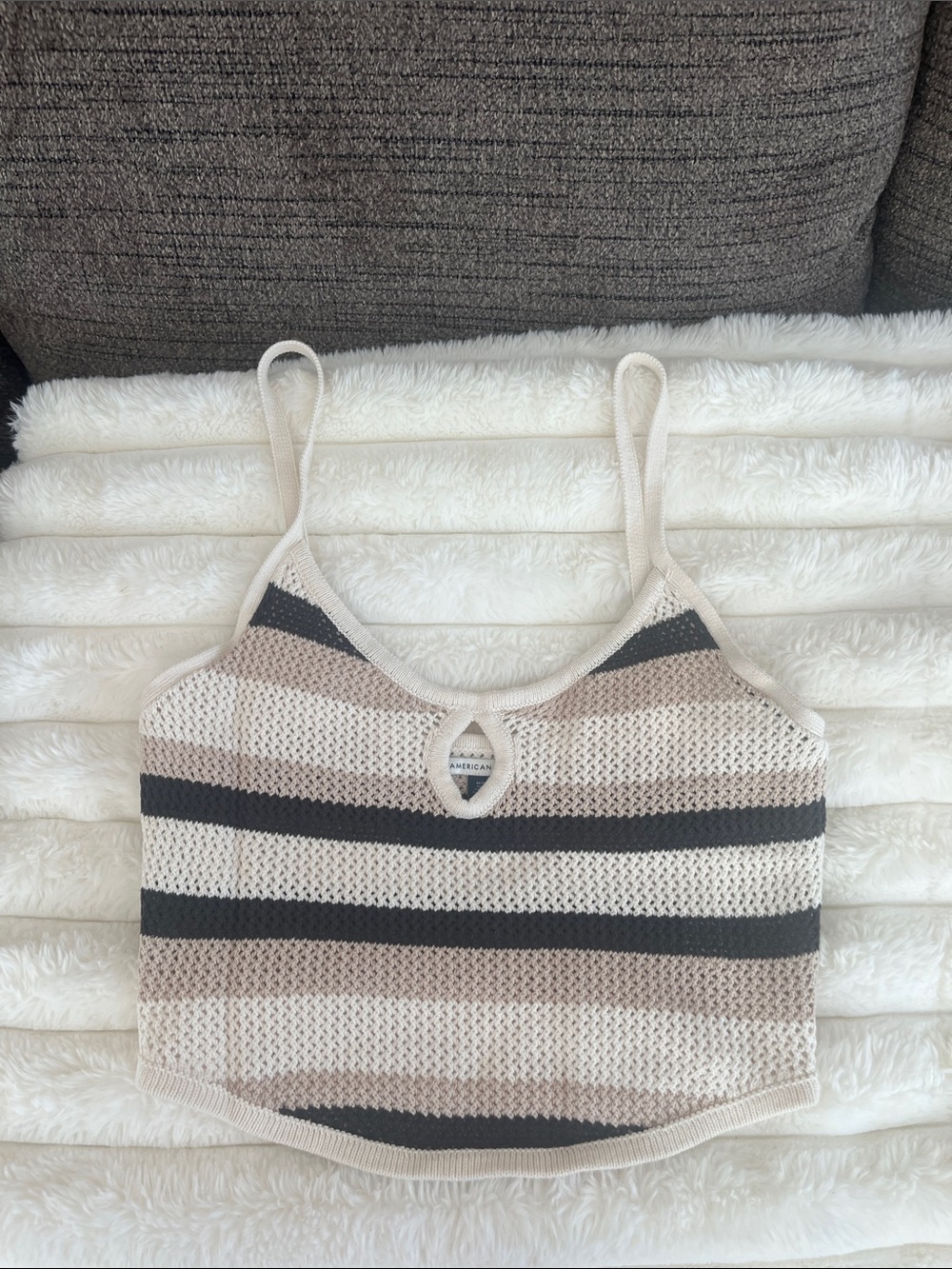 Striped Knit Cropped Tank Top in Beige and Black